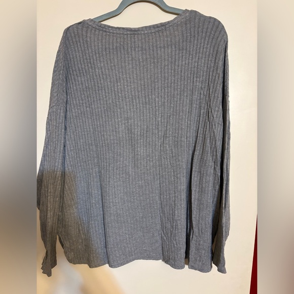 American Eagle Outfitters Soft & Sexy Gray Ribbed Long Sleeve Top - Picture 3 of 3